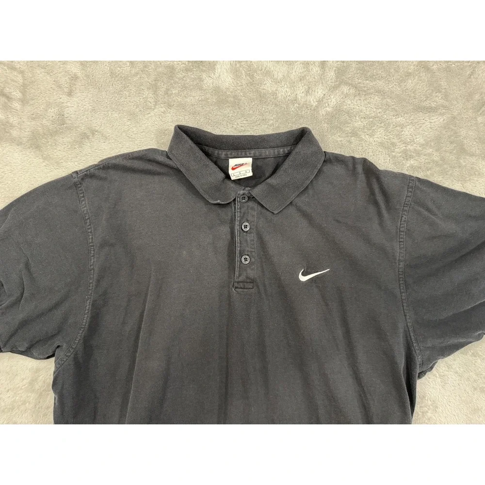 Vintage Nike‎ Polo Shirt Mens Large Black 100% Cotton Swoosh Logo Casual 90s